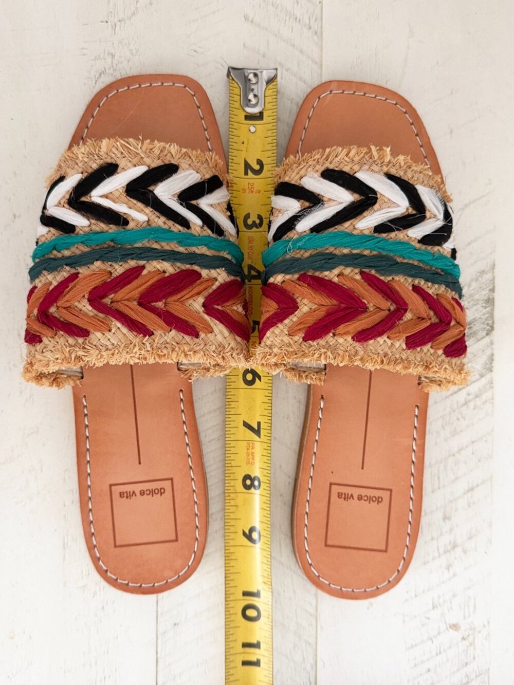 Dolce Vita Boho Raffia Slide Sandals Size 7. Woven Embroidered. Worn Once - Picture 8 of 11